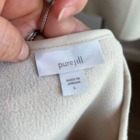 J. Jill Beige Cozy Fluffy Yarn Jacket with Fleece Lining Size Large - Picture 9 of 9